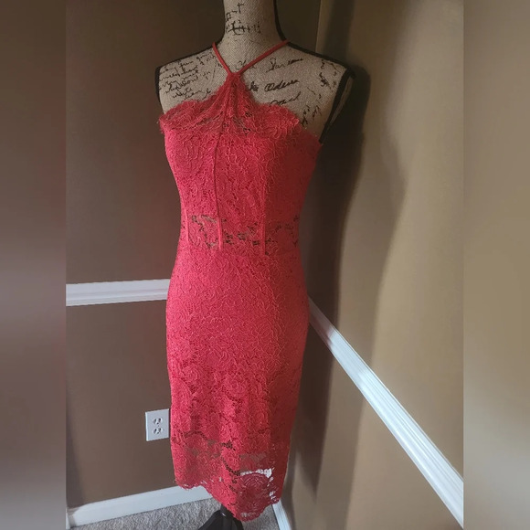 Gorgeous Express Red Lace Corset Waist Cocktail Dress - Picture 2 of 10